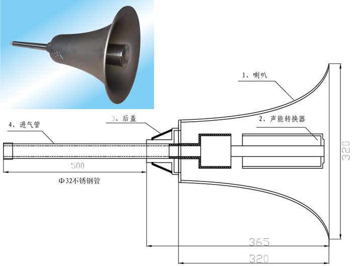 SHK-DQT型声波清灰器尺寸示意图